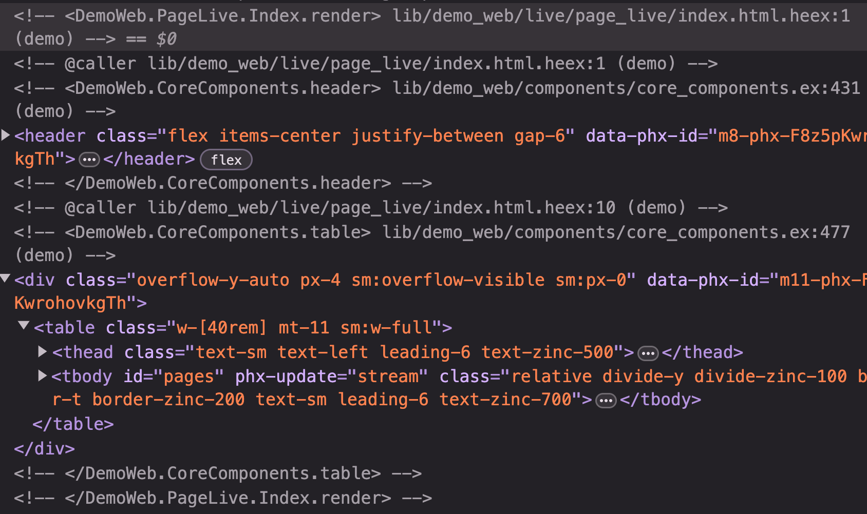 Debug HEEx annotations